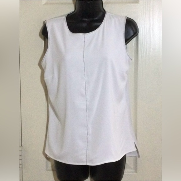 Calvin Klein White silky Tank Blouse Top trimmed in black thread Size S New - Picture 1 of 13